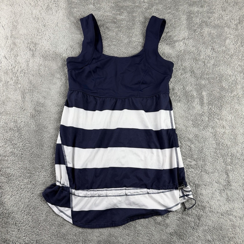 Lululemon Run Chase Me Tank Womens 4 White‎ Navy Stripes